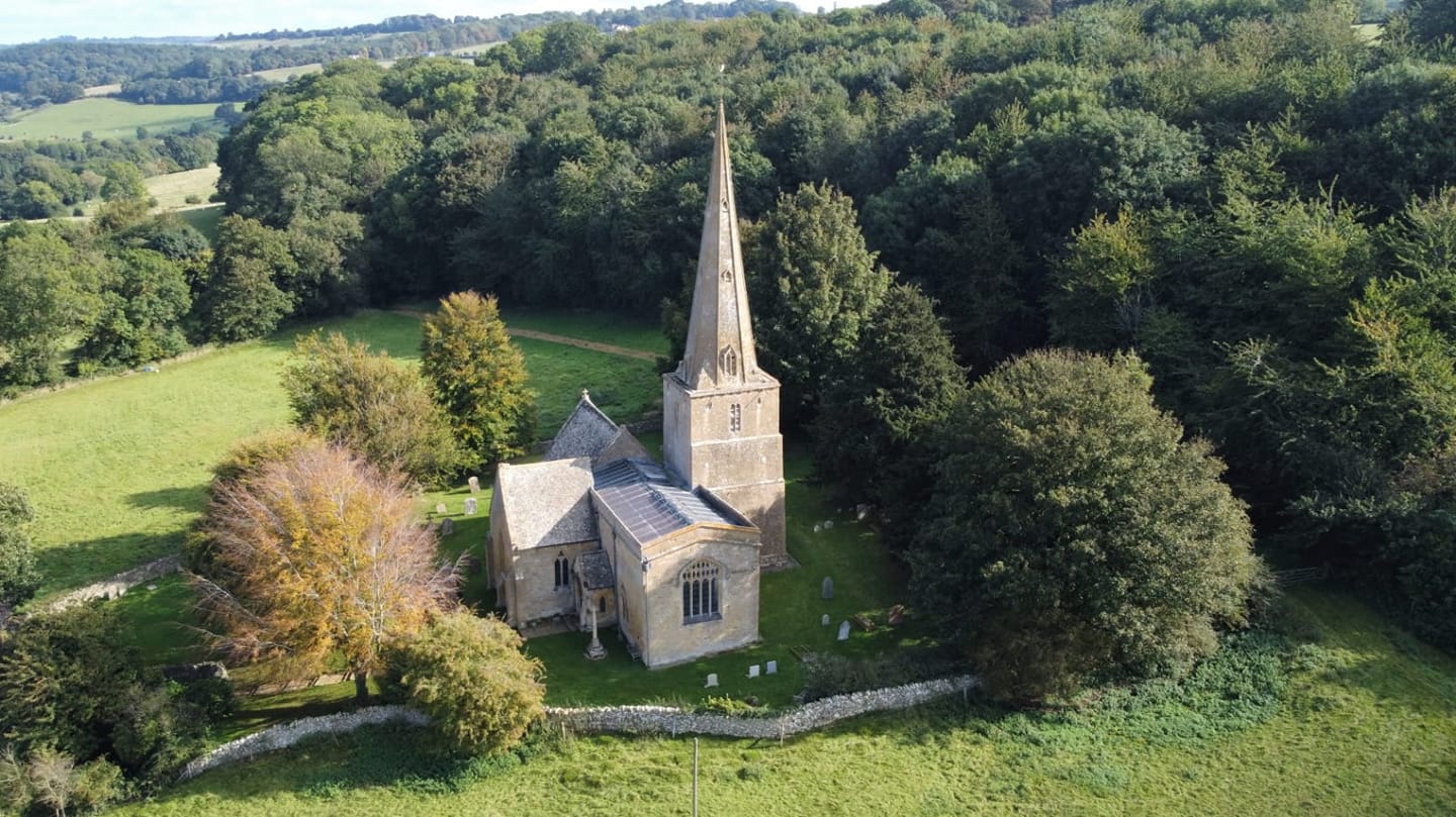 Saintbury Church from the air